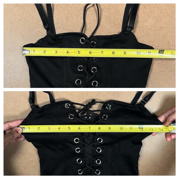 Y2K Lip Service Lace Up Front Corset Black Camisole Top XS Cami Vintage Goth - Picture 14 of 16